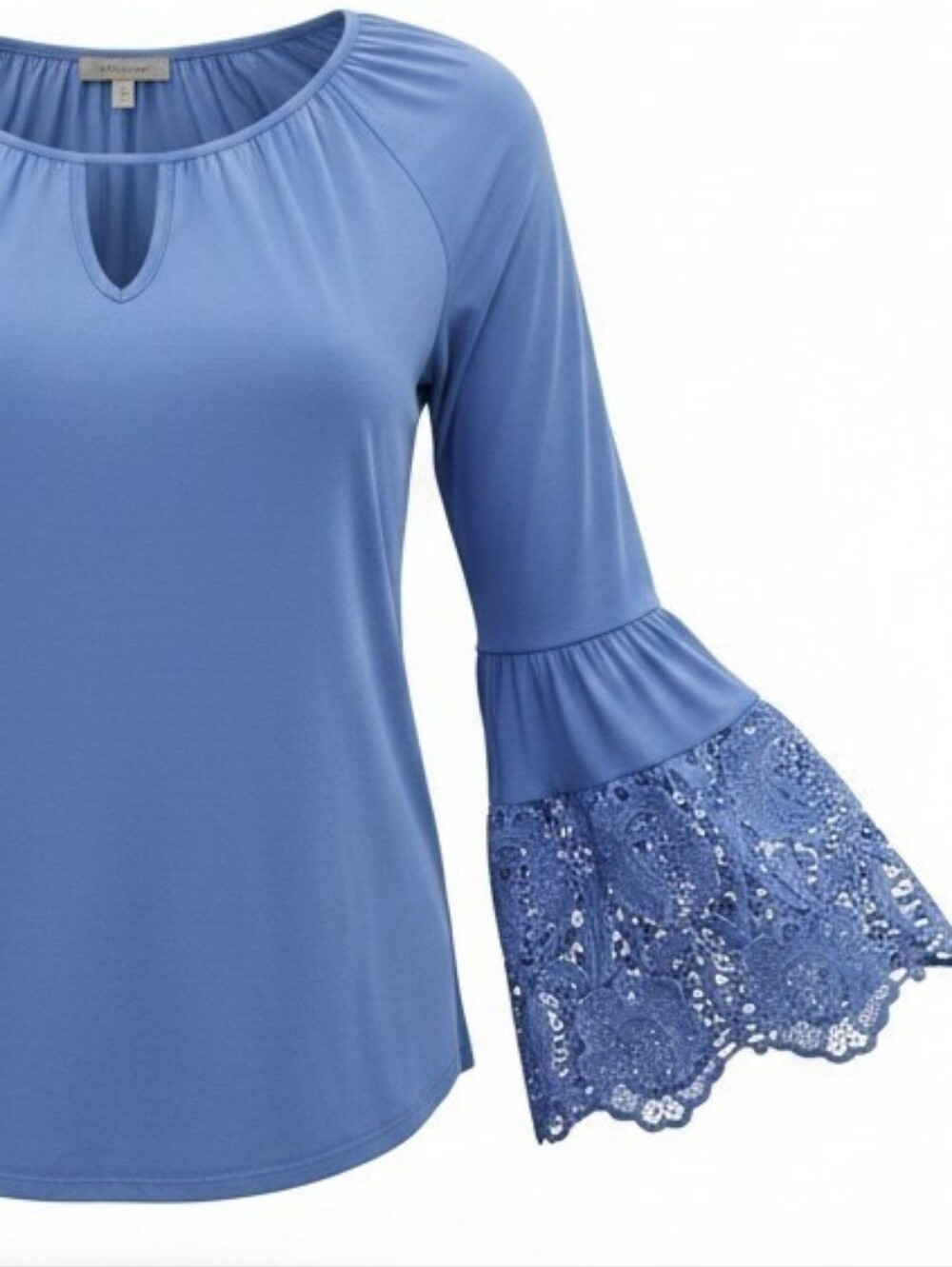 NEIMAN MARCUS | Soft Fairycore Crochet Lace Bell Sleeve Keyhole‎ Top Blue | L